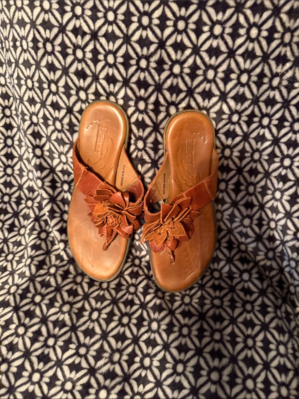 Born Brown Floral Leather Thong Sandals